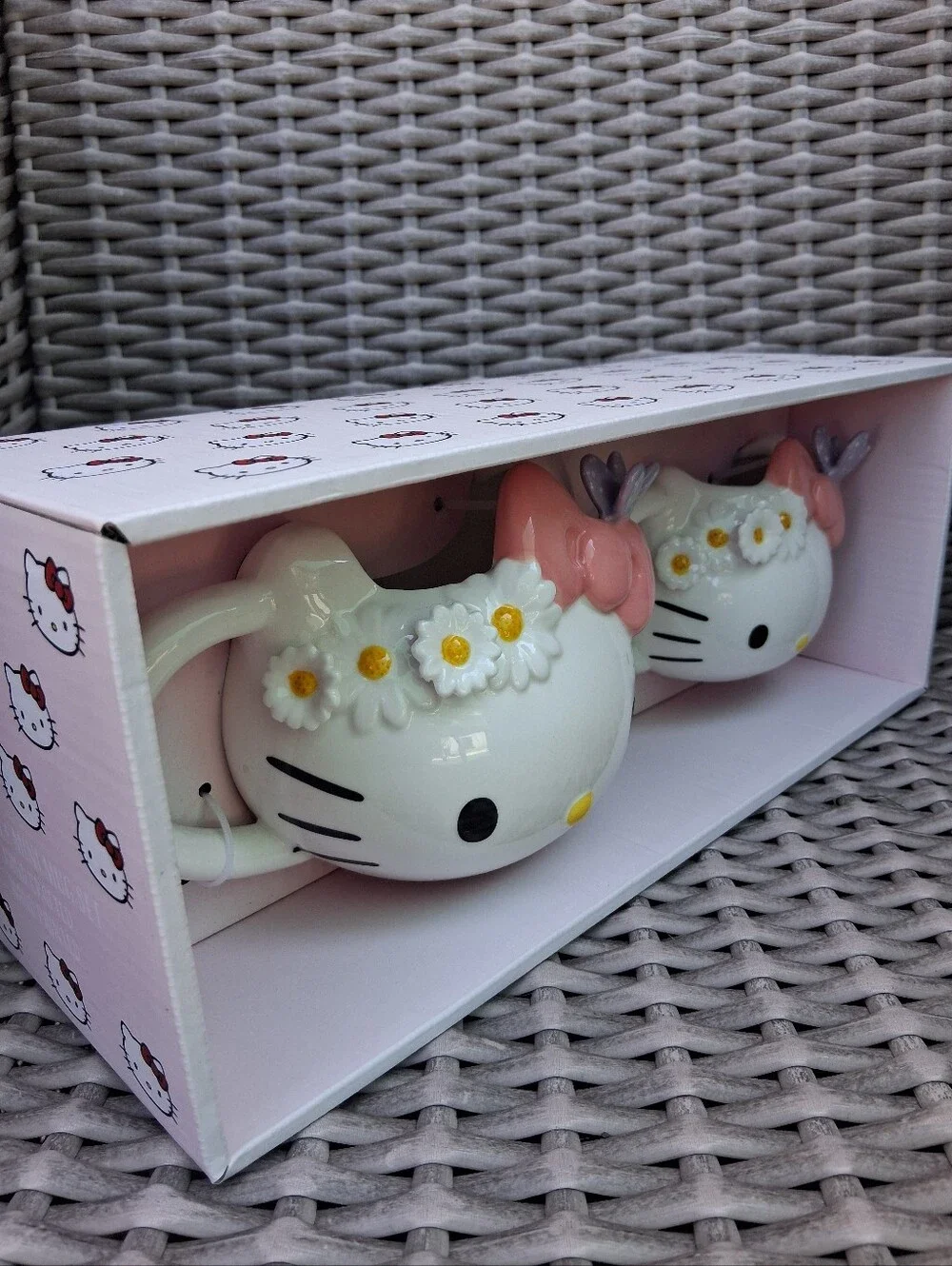 Hello Kitty Ceramic Face Mug Pair with Pink Bows and Purple Accents